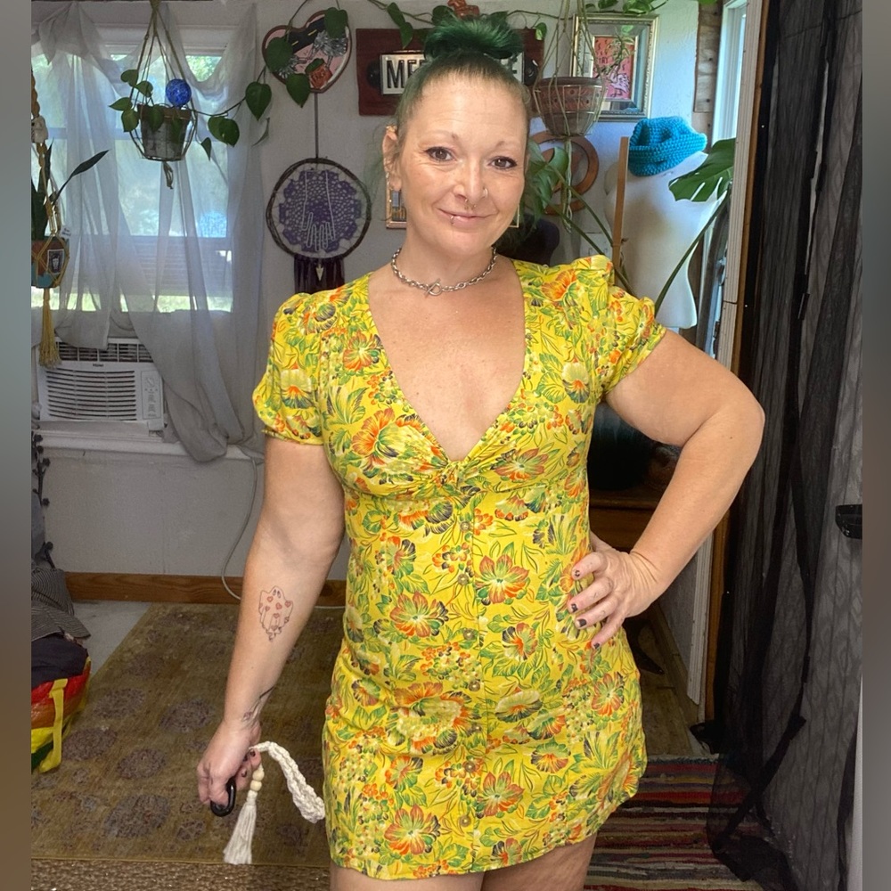 Urban Outfitters Bohemian Yellow Green Red Floral Retro Style Sundress XSmall